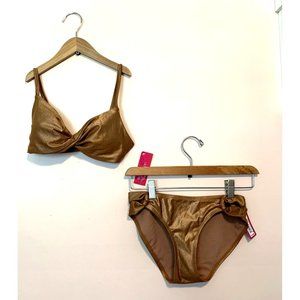 XHILARATION SIZE SMALL METALLIC GOLD BIKINI NEW WITH TAGS!